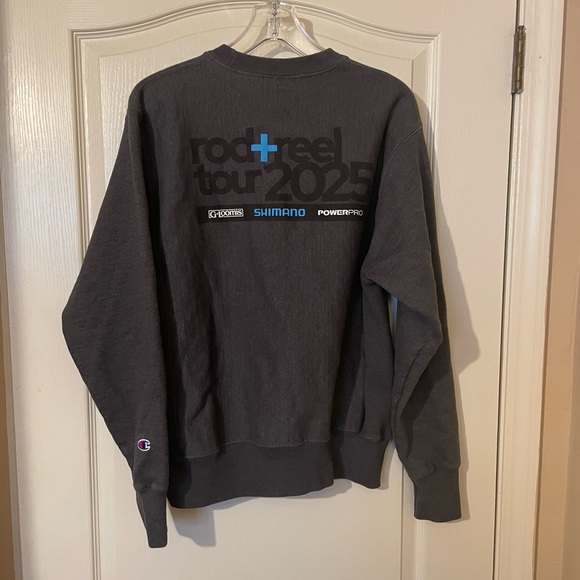 Champion Sweatshirt Mens M Gray Reverse Weave Graphic Crewneck Rod + Reel Tour - Picture 7 of 7
